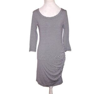 Banana Republic Dress Small Striped Lined Ruched 3/4 Sleeve Modal Spandex